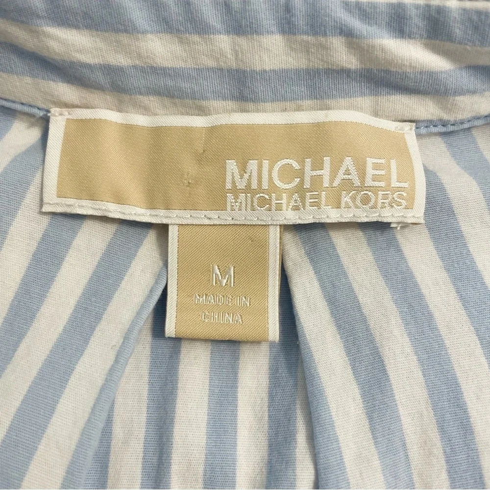 Michael Kors Light Blue and White Striped Half Zip-Up Tunic Blouse Size M